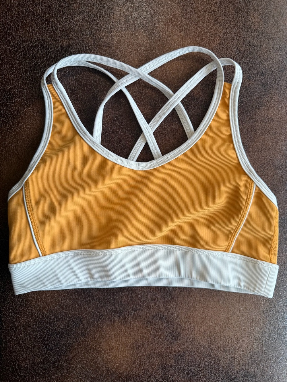 Crisscross Back Mustard Sports Bralette with White Trim